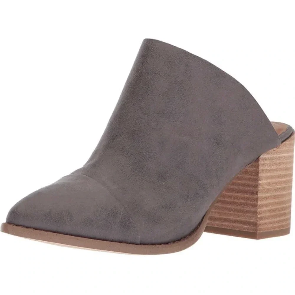 Report Tisha Faux Suede Leather Mules Clogs Pointed Toe Gray Taupe Shoes sz 7.5